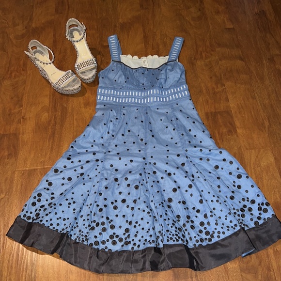 Anthropologie Floreat Blue A Line dress Spring - Picture 3 of 10